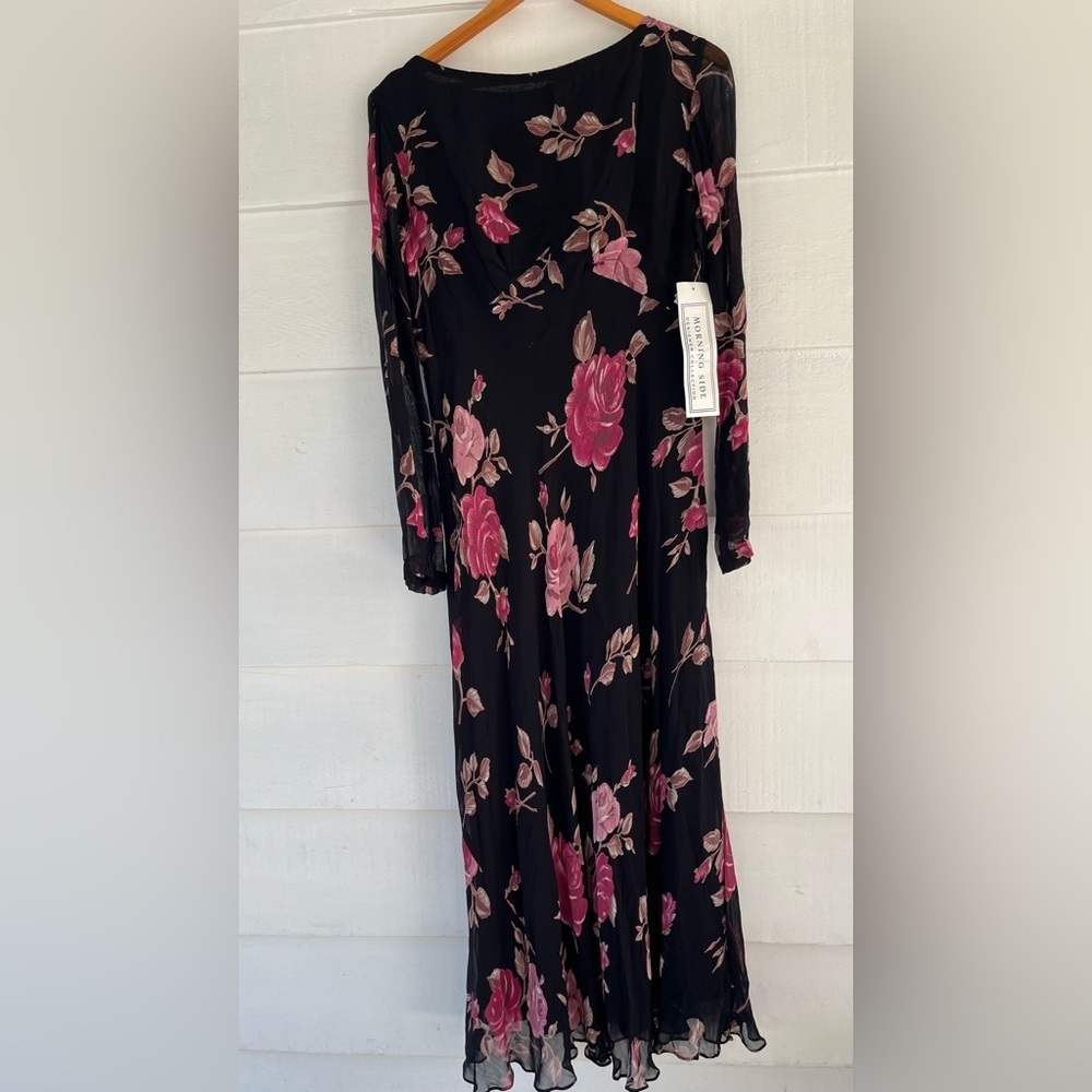 VTG Morning Side Rayon Baby Doll Y2K Floral Black and Pink Women's Gown XL NWT